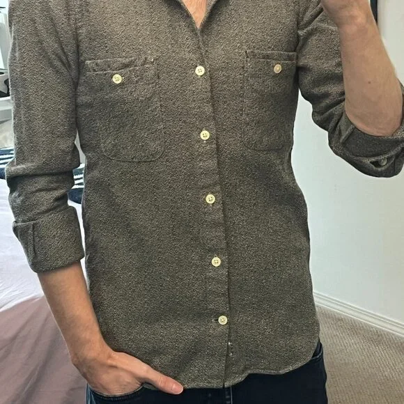 *Canadian Made* ~ Eighteen Waits ~ Long Sleeve Pocket Shirt Soft Grey *Vintage* - Picture 7 of 12